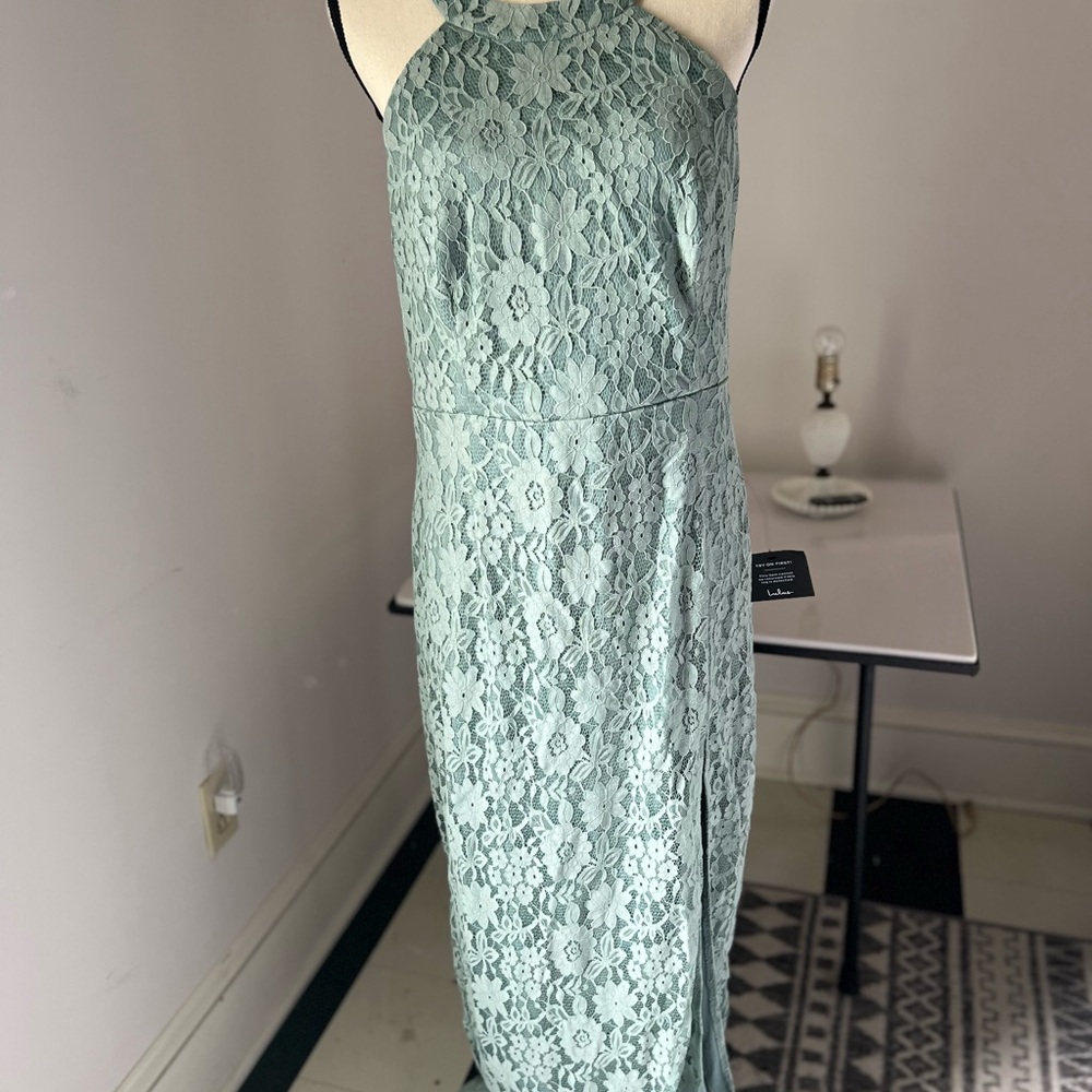 Lulu's Green Sheath Halter Dress for Weddings